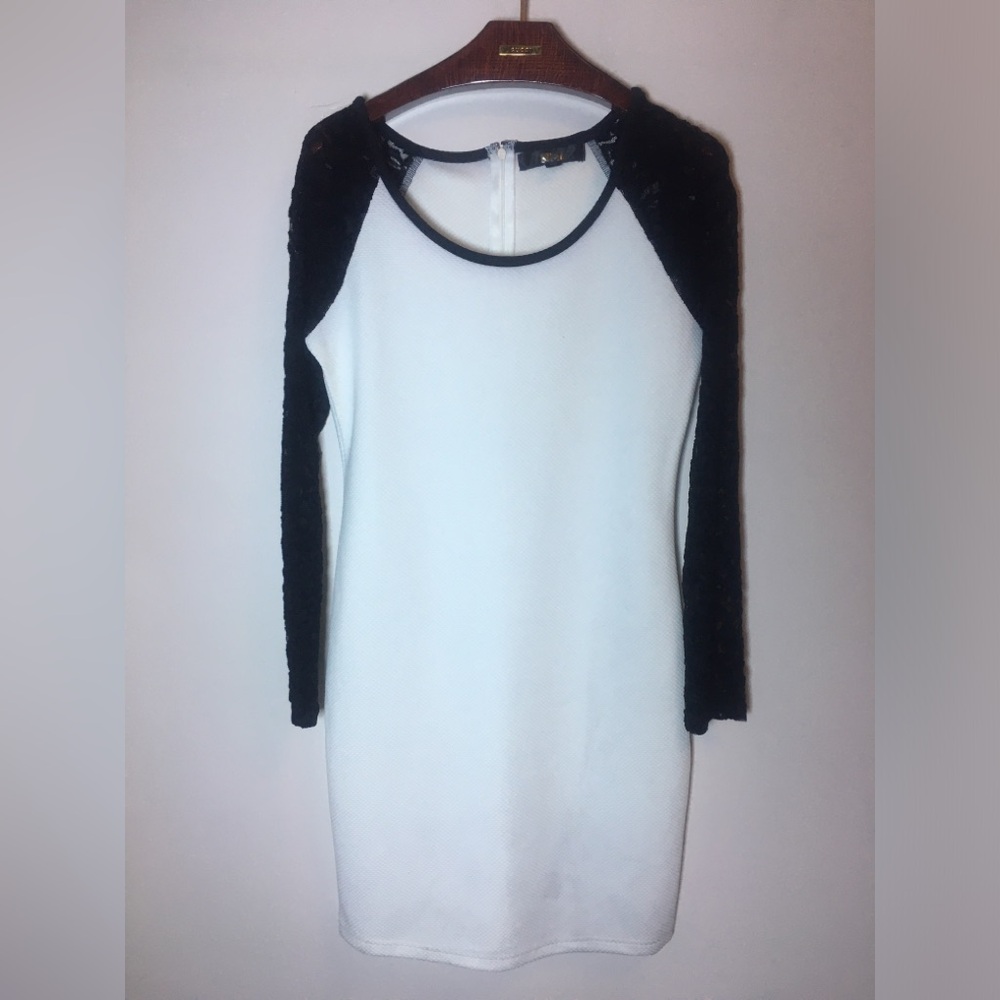 Sexy White Pencil Classic Dress. Black Lace & White Body Knee Short Cocktail Fit